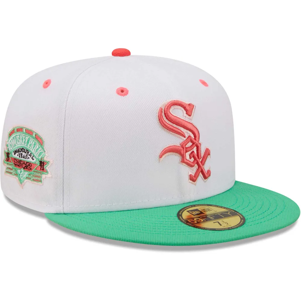 Casquette ajustée 59FIFTY Watermelon Lolli New Era pour homme, blanc/vert Chicago White Sox, saison inaugurale au Comiskey Park