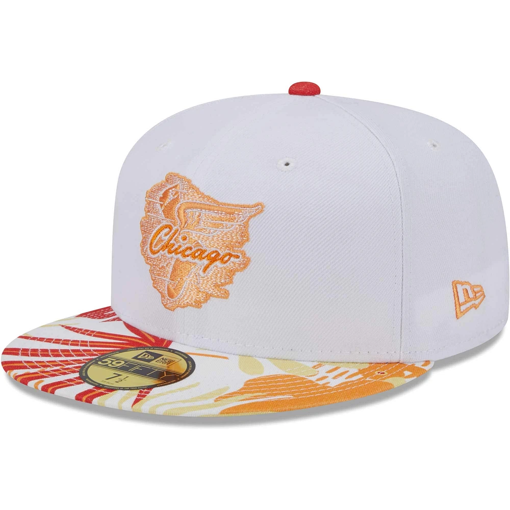 Casquette ajustée 59FIFTY Chicago White Sox Flamingo New Era pour homme, blanc/orange