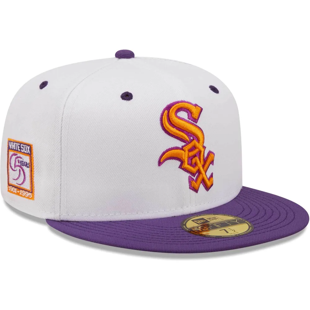 Men's Milwaukee Brewers New Era White/Purple Throwback Logo Grape Lolli  59FIFTY Fitted Hat