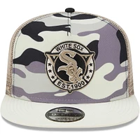 Casquette Snapback 9FIFTY Trucker Snapback Chicago White Sox Chrome Camo New Era pour homme avec cadre en A, blanc