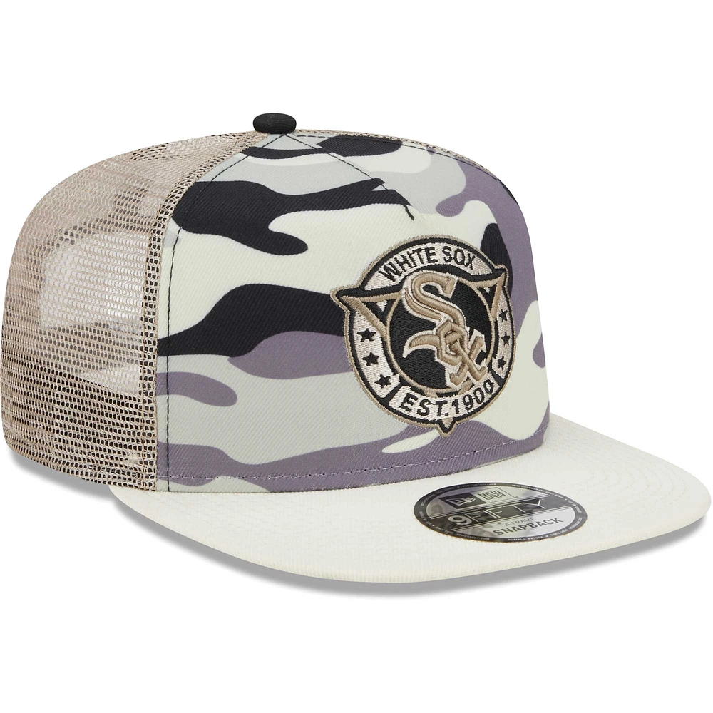 Men's New Era White Chicago White Sox Chrome Camo A-Frame 9FIFTY Trucker Snapback Hat