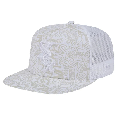 Men's New Era White Chicago White Sox Logo Dunes A-Frame Trucker 9FIFTY Snapback Hat