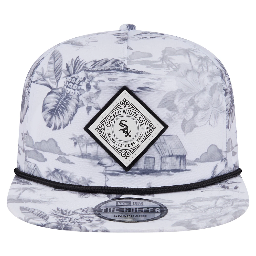 Men's New Era White Chicago White Sox Printed Island Golfer Snapback Hat