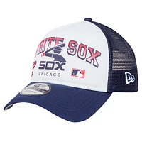 Casquette réglable de camionneur A-Frame New Era pour hommes, blanche, Chicago White Sox, mot-symbole rétro 9FORTY