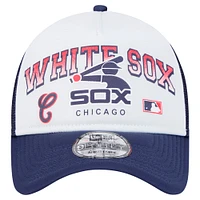 Casquette réglable de camionneur A-Frame New Era pour hommes, blanche, Chicago White Sox, mot-symbole rétro 9FORTY