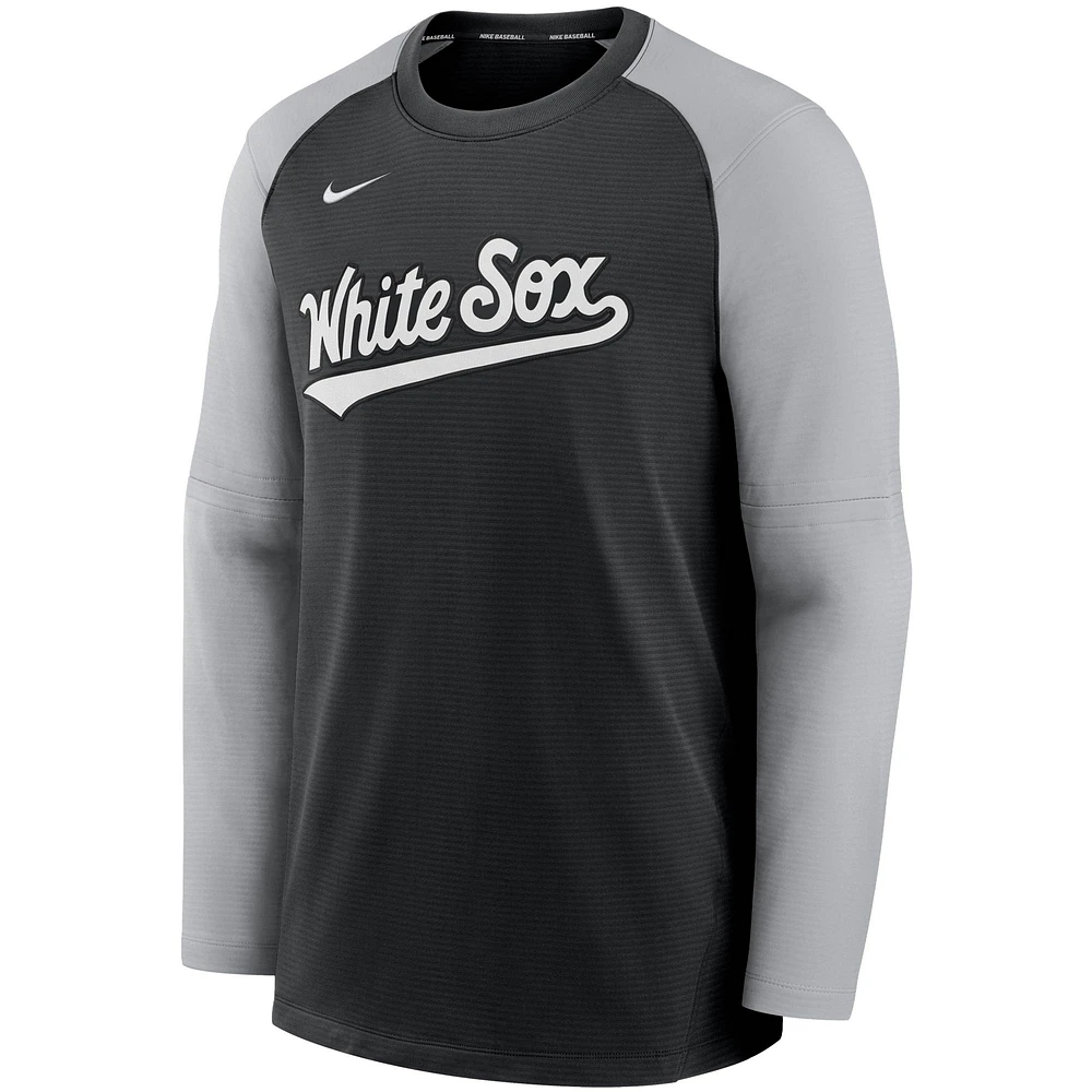 Sweat-shirt à enfiler raglan Nike pour homme, noir/gris, collection authentique des Chicago White Sox, avant-match