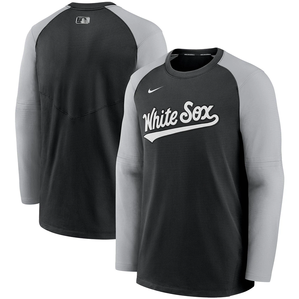 Sweat-shirt à enfiler raglan Nike pour homme, noir/gris, collection authentique des Chicago White Sox, avant-match