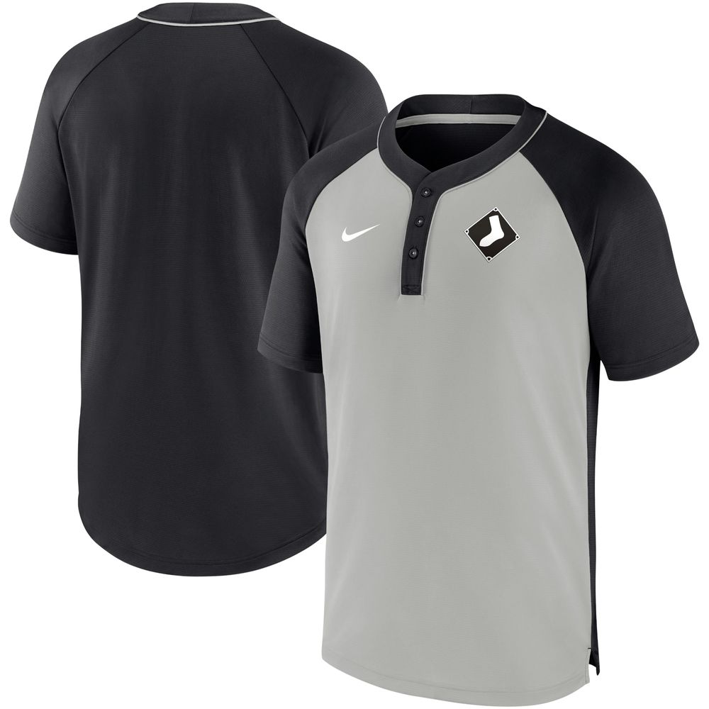 Men's Nike Black/Silver Chicago White Sox City Plate Performance Henley Raglan T-Shirt