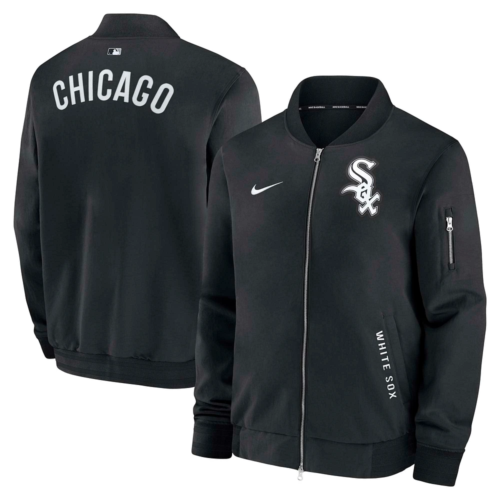 Men's Nike Black Chicago White Sox Authentic Collection Dugout Full-Zip Bomber Jacket