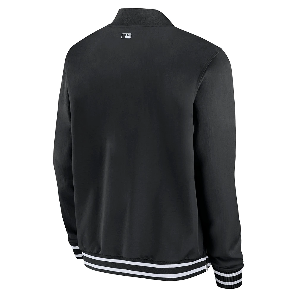 Blouson aviateur entièrement zippé Nike pour homme, noir, Chicago White Sox Authentic Collection