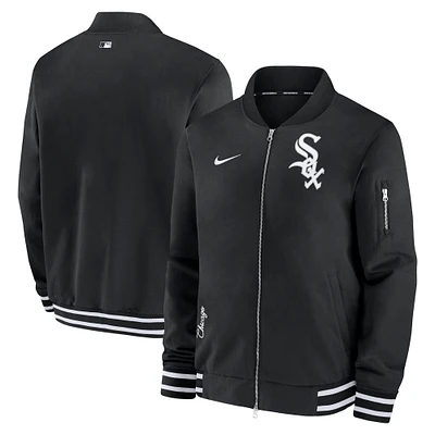 Blouson aviateur entièrement zippé Nike pour homme, noir, Chicago White Sox Authentic Collection