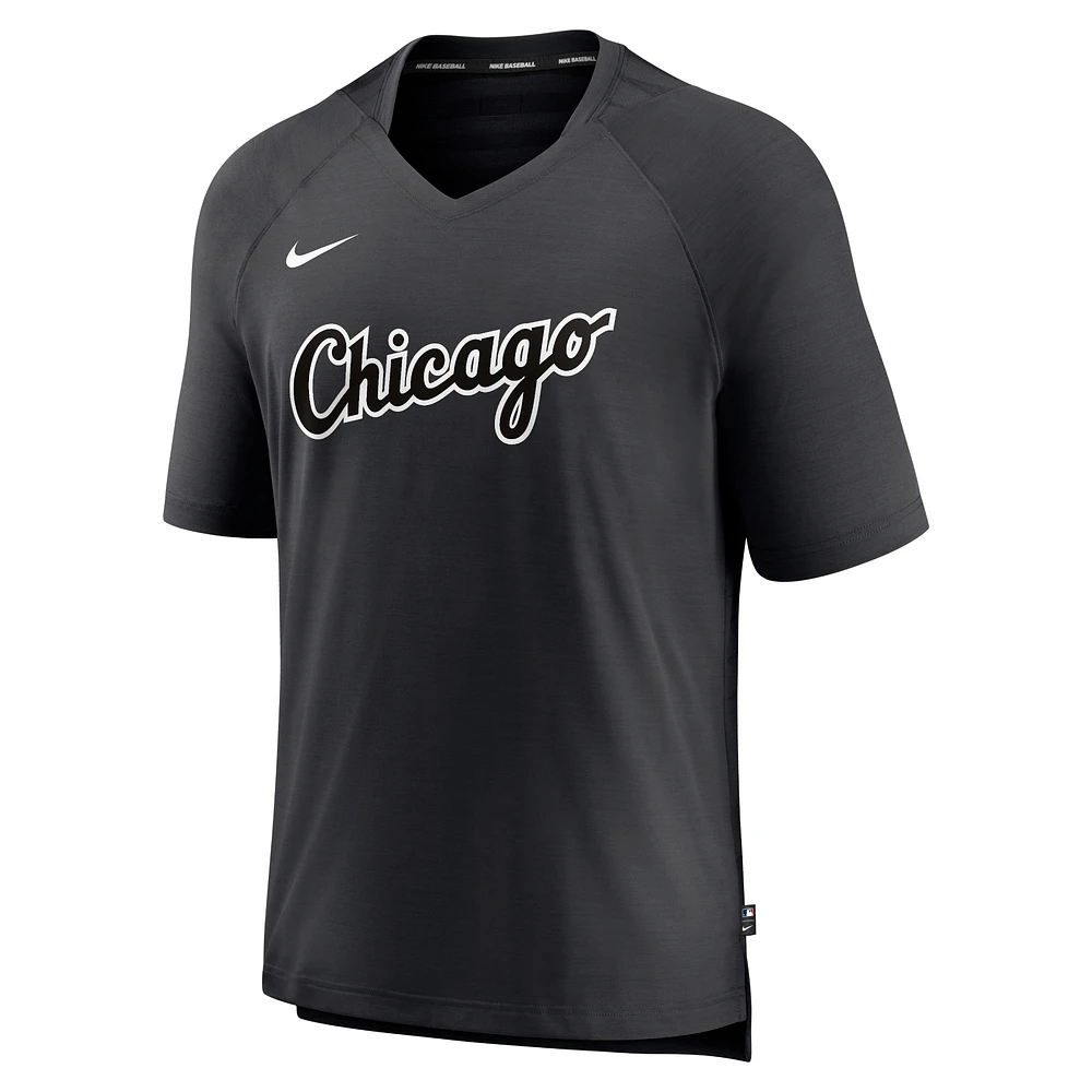 Men's Nike Black Chicago White Sox Authentic Collection Pregame Raglan Performance V-Neck T-Shirt