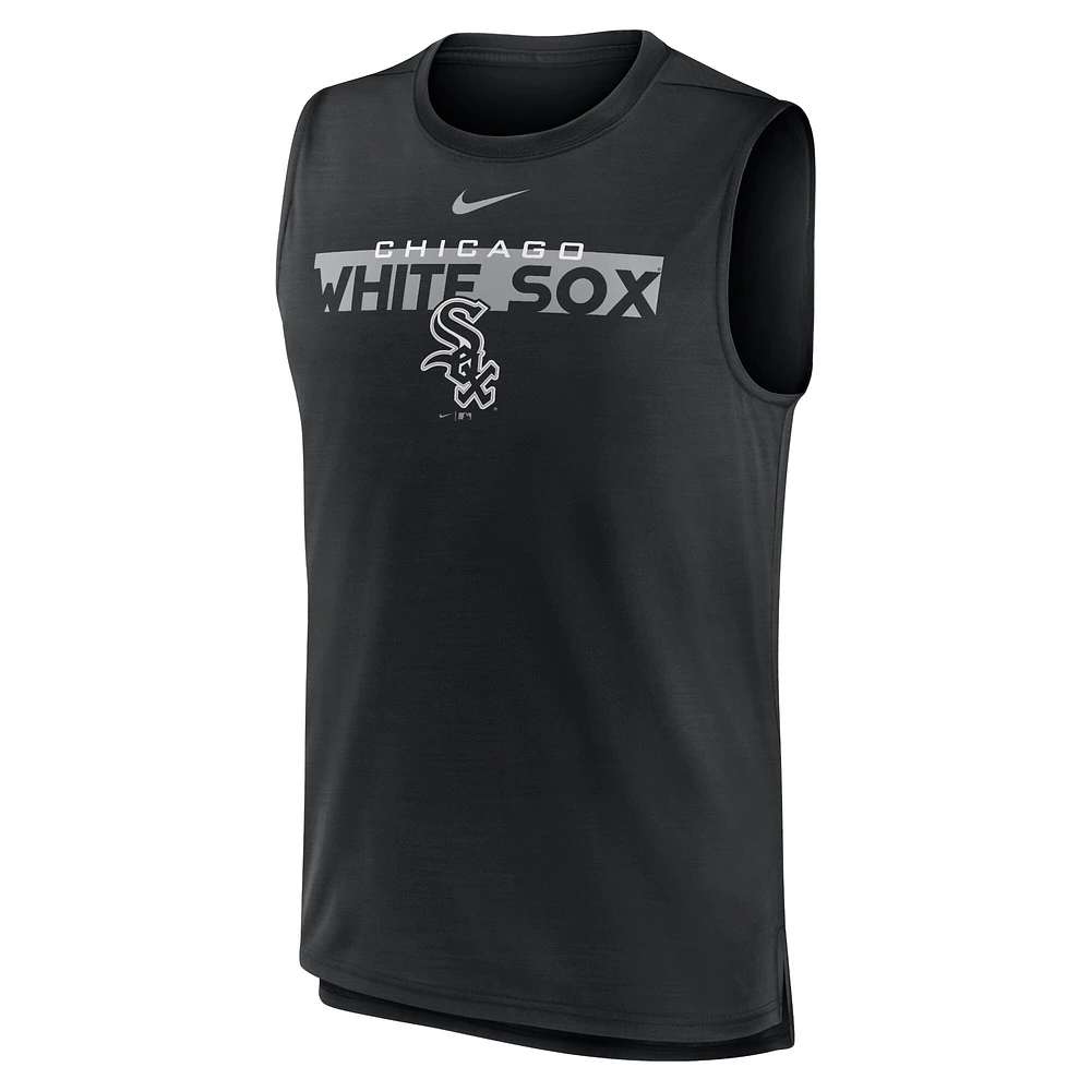 Débardeur musculaire Nike noir Chicago White Sox Knockout Stack Exceed Performance pour homme