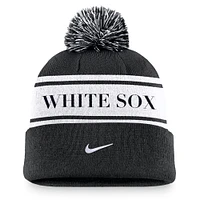 Men's Nike Black Chicago White Sox Team Stripe Peak Cuffed Knit Hat with Pom