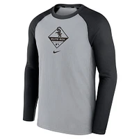 T-shirt à manches longues raglan Nike pour homme, gris/noir, Chicago White Sox Game Authentic Collection Performance