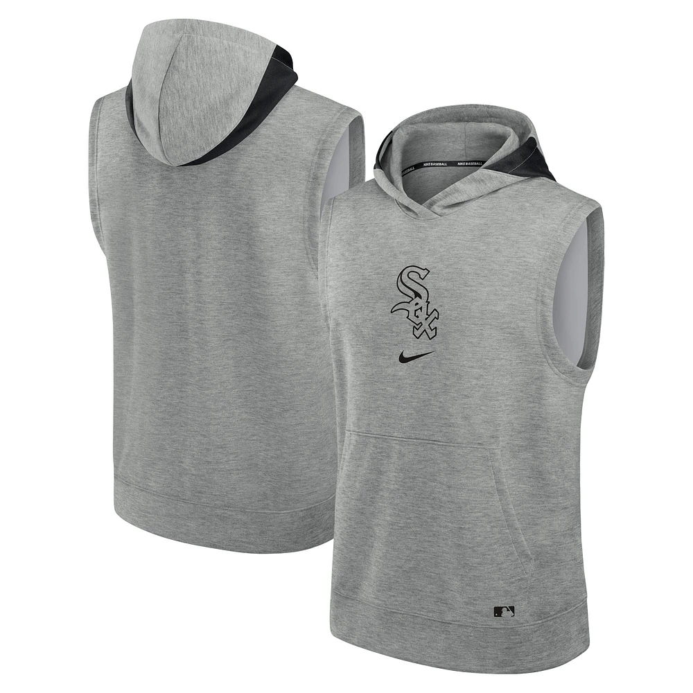 Sweat à capuche sans manches pour hommes, Nike, gris chiné, Chicago White Sox, collection authentique, Early Work Performance