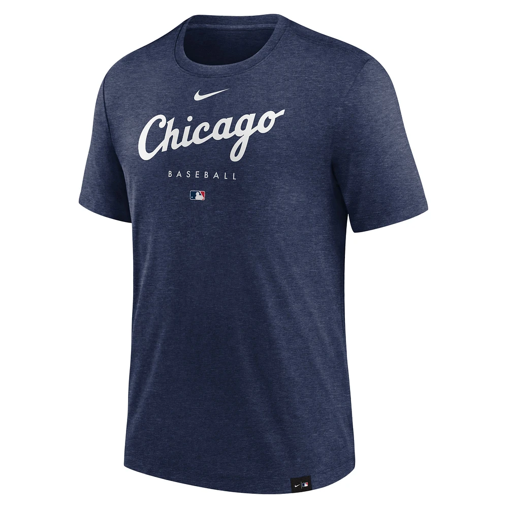 T-shirt Performance à trois mélanges pour homme Nike Heather Navy Chicago White Sox Authentic Collection Early Work