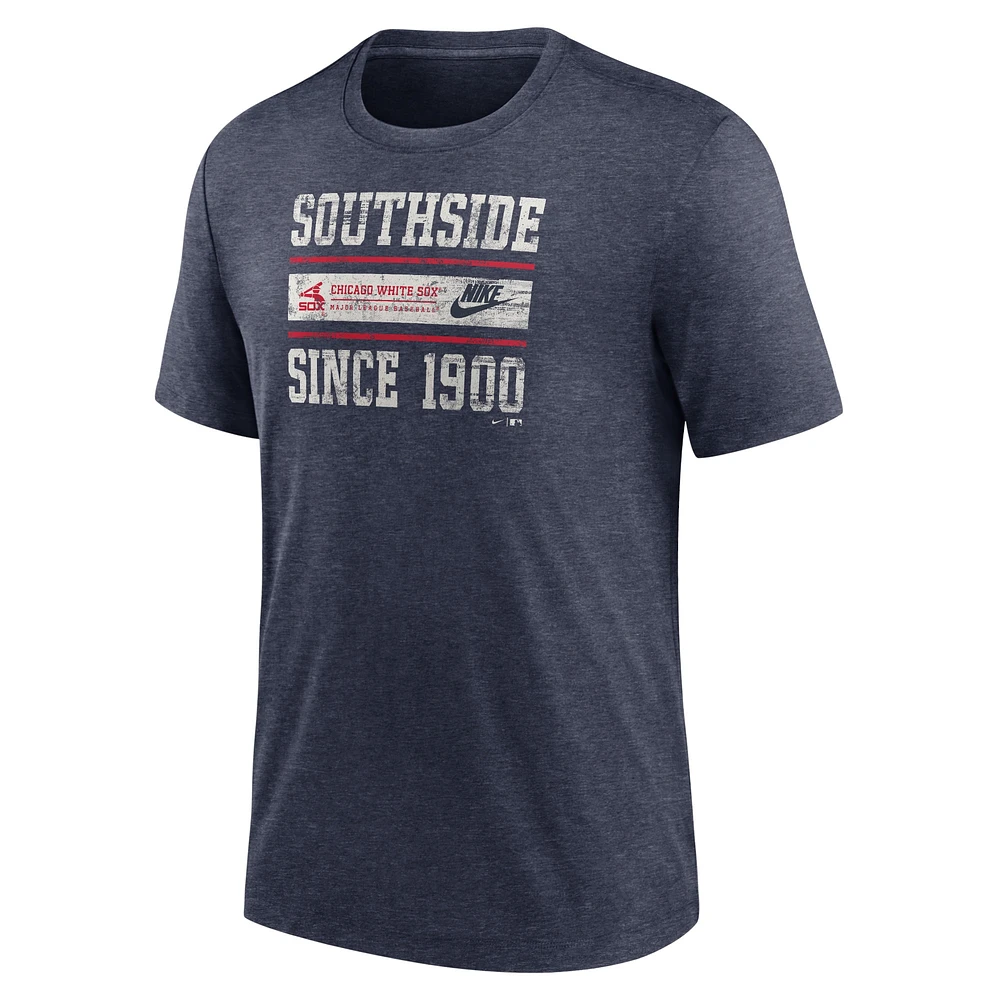 Men's Nike Heather Navy Chicago White Sox Cooperstown Collection Local Stack Tri-Blend T-Shirt