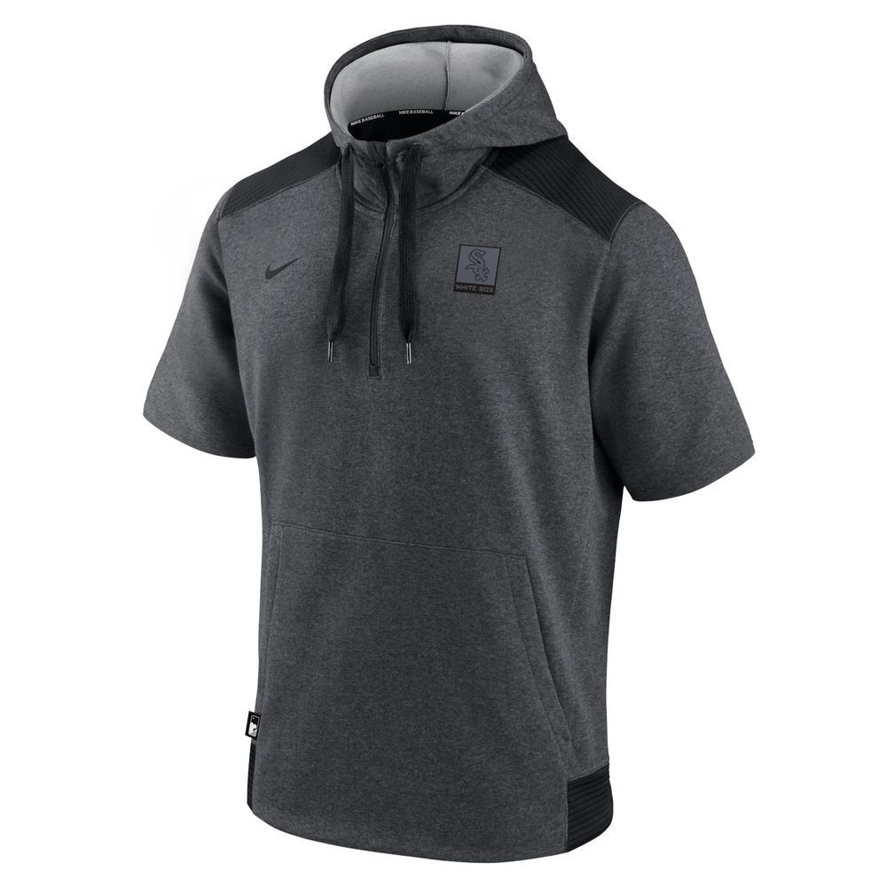 Men's Nike Heathered Charcoal/Black Chicago White Sox Authentic Collection Dry Flux Performance Quarter-Zip Short Sleeve Hoodie