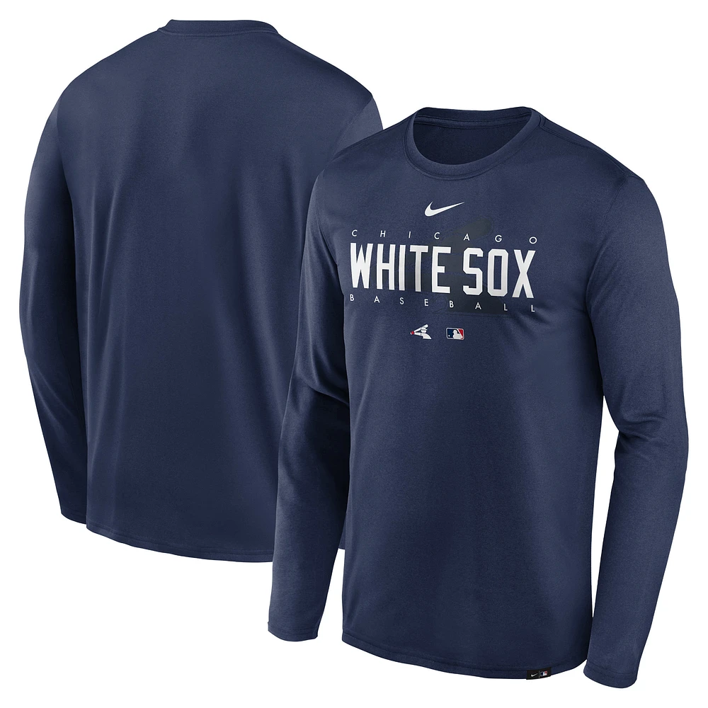 T-shirt à manches longues Nike Chicago White Sox Authentic Collection Team Logo Legend Performance pour homme - Bleu marine