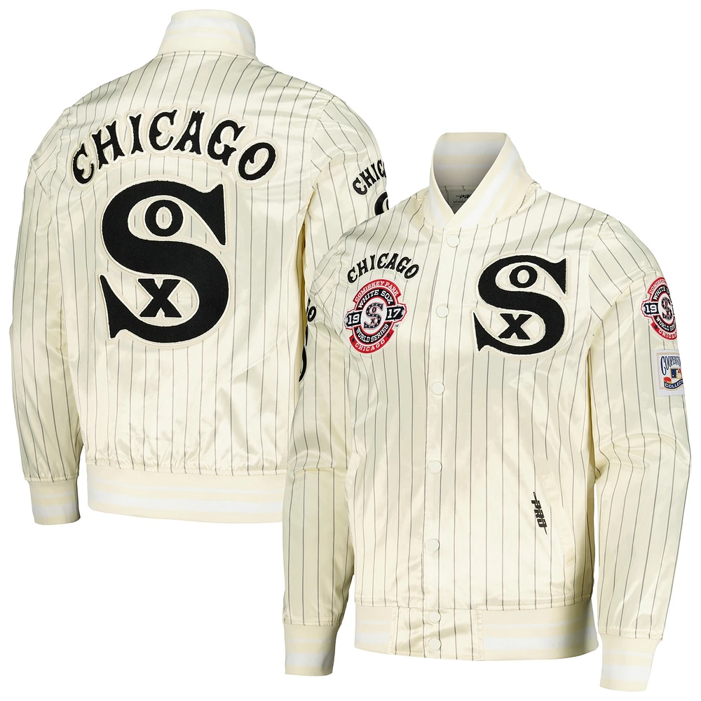 Men's Pro Standard Cream Chicago White Sox Cooperstown Collection Pinstripe Retro Classic Satin Full-Snap Jacket