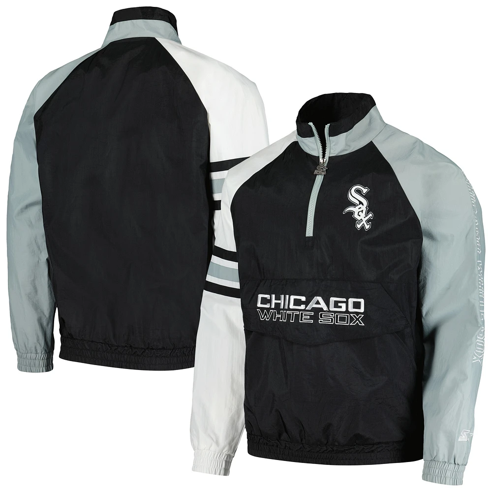 Veste à demi-zip Starter Black/White Chicago White Sox Elite Raglan pour hommes