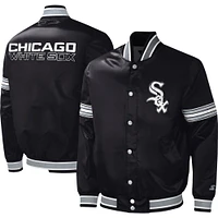 Veste universitaire Starter Black Chicago White Sox Midfield en satin à boutons-pression pour hommes