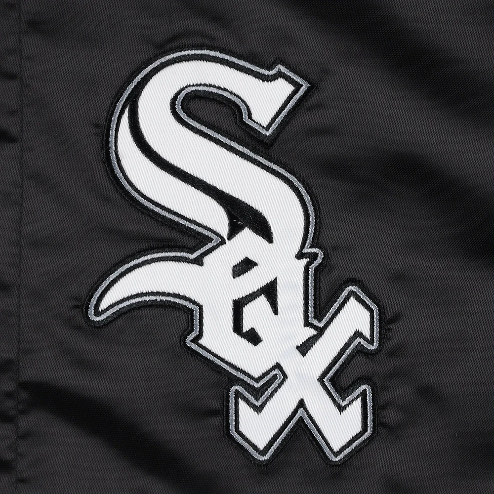 Veste universitaire Starter Black Chicago White Sox Midfield en satin à boutons-pression pour hommes