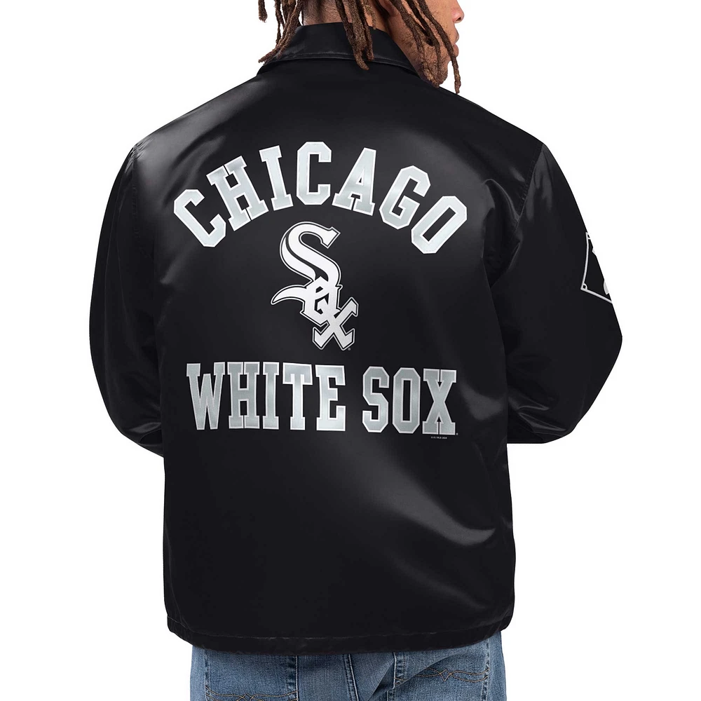 Men's Starter Black Chicago White Sox Option Route Satin Full-Snap Jacket