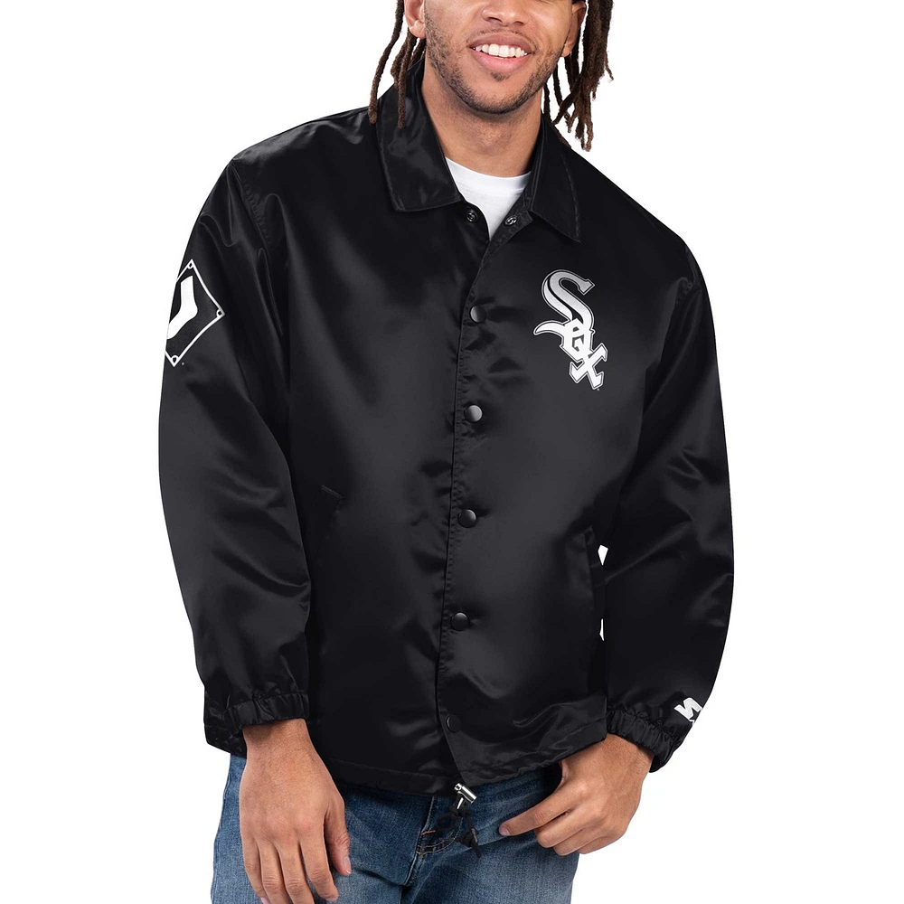 Men's Starter Black Chicago White Sox Option Route Satin Full-Snap Jacket