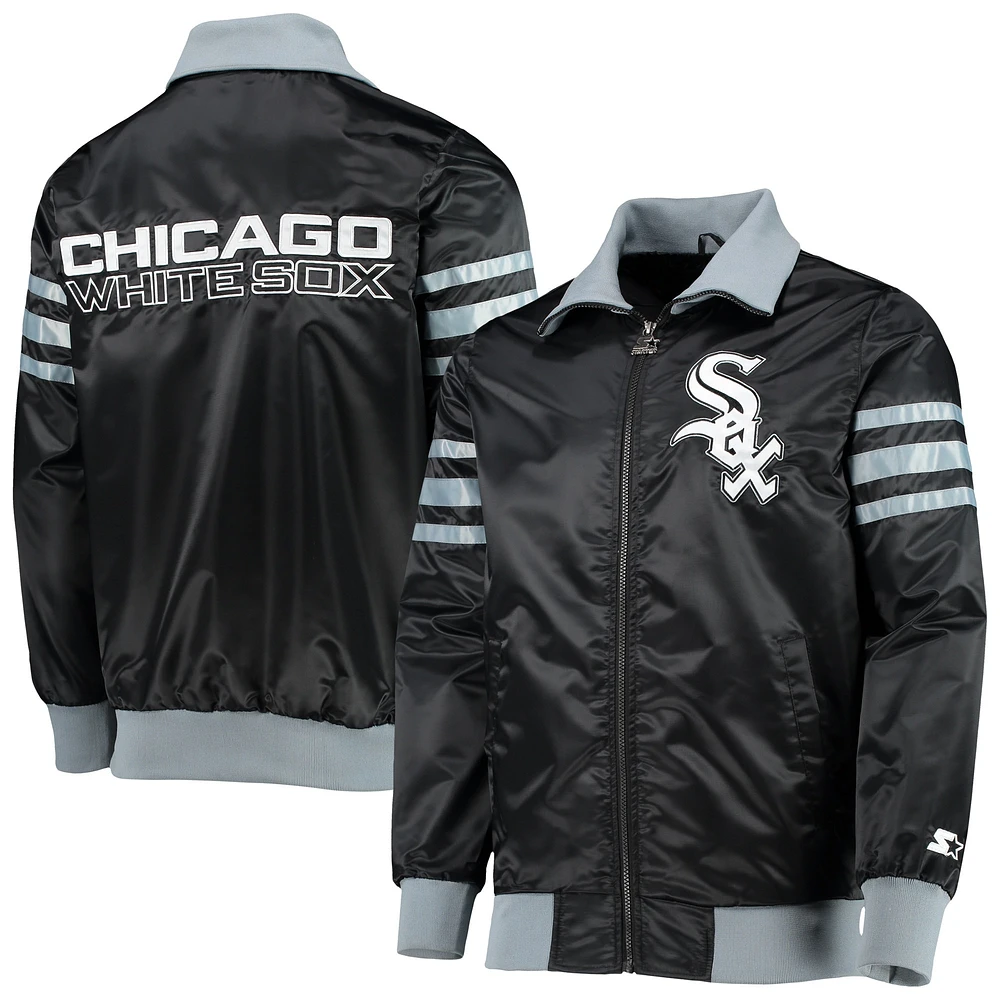 Men's Starter Black Chicago White Sox The Captain II Full-Zip Varsity Jacket