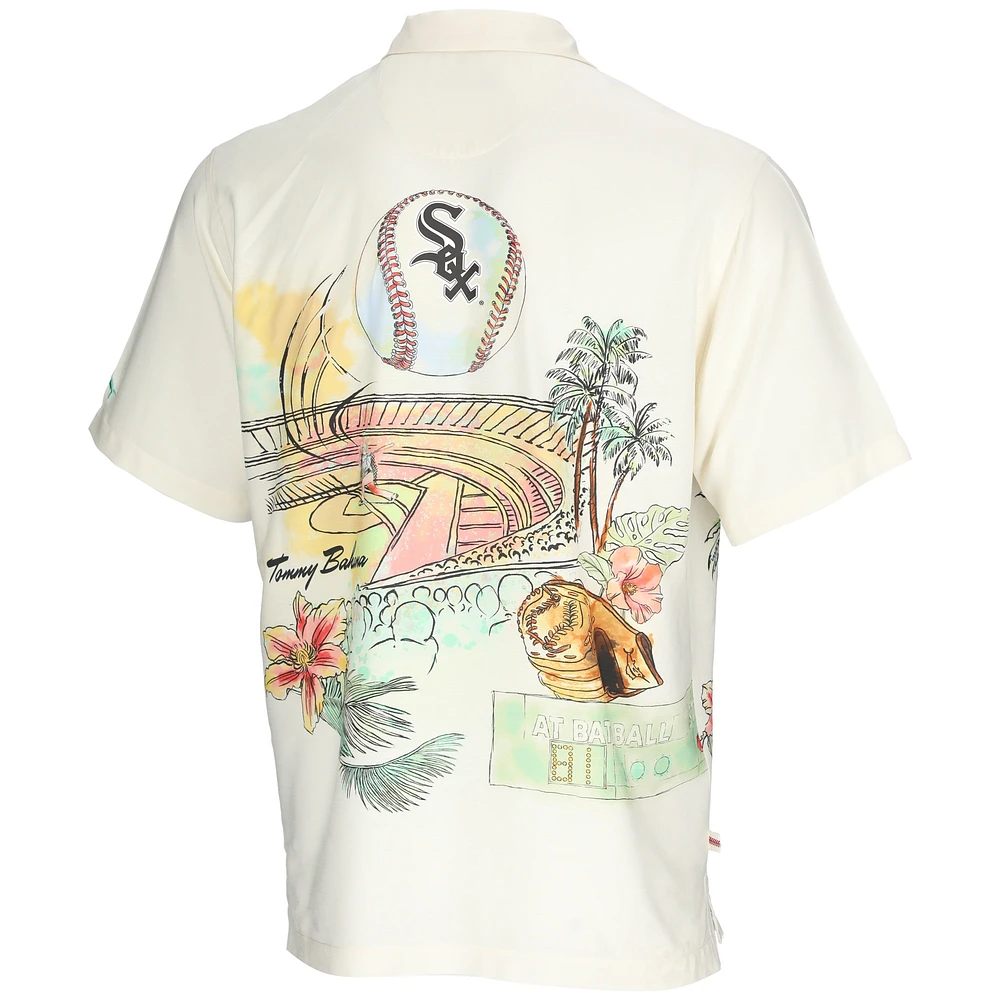 Men's Tommy Bahama Cream Chicago White Sox Paradise Fly Ball Camp Button-Up Shirt