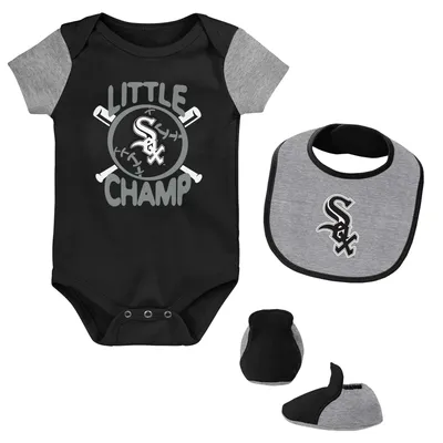 Chicago White Sox Newborn & Infant Little Champ Three-Pack Bodysuit, Bib Booties Set - Black/Heather Gray