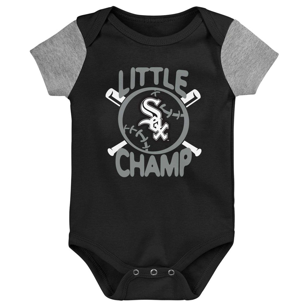 Newborn & Infant Black/Heather Gray Chicago White Sox Little Champ Three-Pack Bodysuit Bib Booties Set