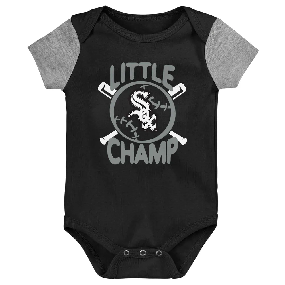 Lot de trois bavoirs et chaussons pour nouveau-né bébé Noir/gris chiné Chicago White Sox Little Champ