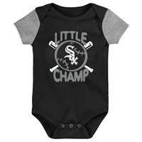 Newborn & Infant Black/Heather Gray Chicago White Sox Little Champ Three-Pack Bodysuit Bib Booties Set