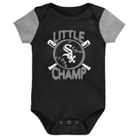 Lot de trois bavoirs et chaussons pour nouveau-né bébé Noir/gris chiné Chicago White Sox Little Champ