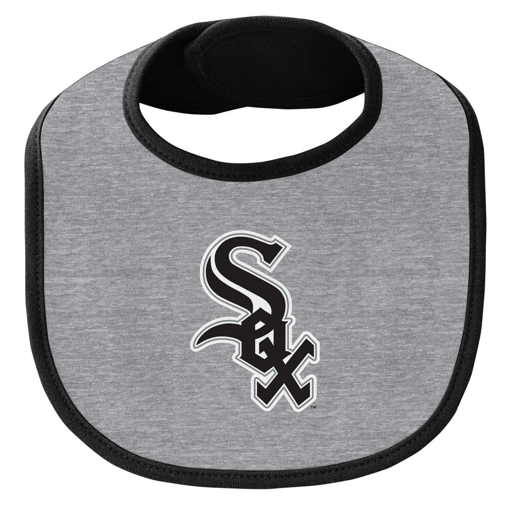 Newborn & Infant Black/Heather Gray Chicago White Sox Little Champ Three-Pack Bodysuit Bib Booties Set