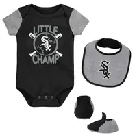 Lot de trois bavoirs et chaussons pour nouveau-né bébé Noir/gris chiné Chicago White Sox Little Champ