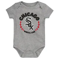 Lot de 3 bodys pour nouveau-né et bébé Noir/Blanc/Gris chiné Chicago White Sox Biggest Little Fan