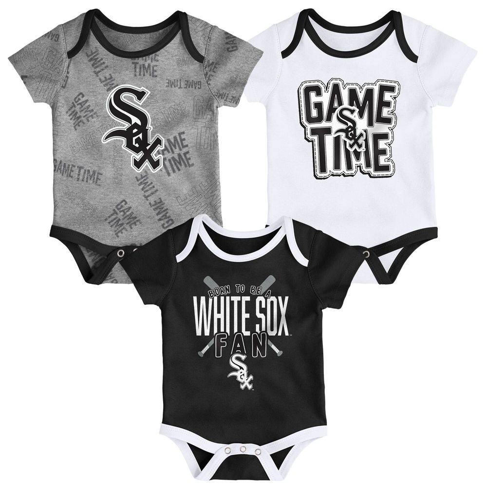 Newborn & Infant Chicago White Sox Black/White/Heathered Gray Game Time Three-Piece Bodysuit Set