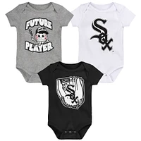 Newborn & Infant Heather Gray/Black/White Chicago White Sox Minor League Player Three-Pack Bodysuit Set