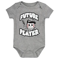 Newborn & Infant Heather Gray/Black/White Chicago White Sox Minor League Player Three-Pack Bodysuit Set