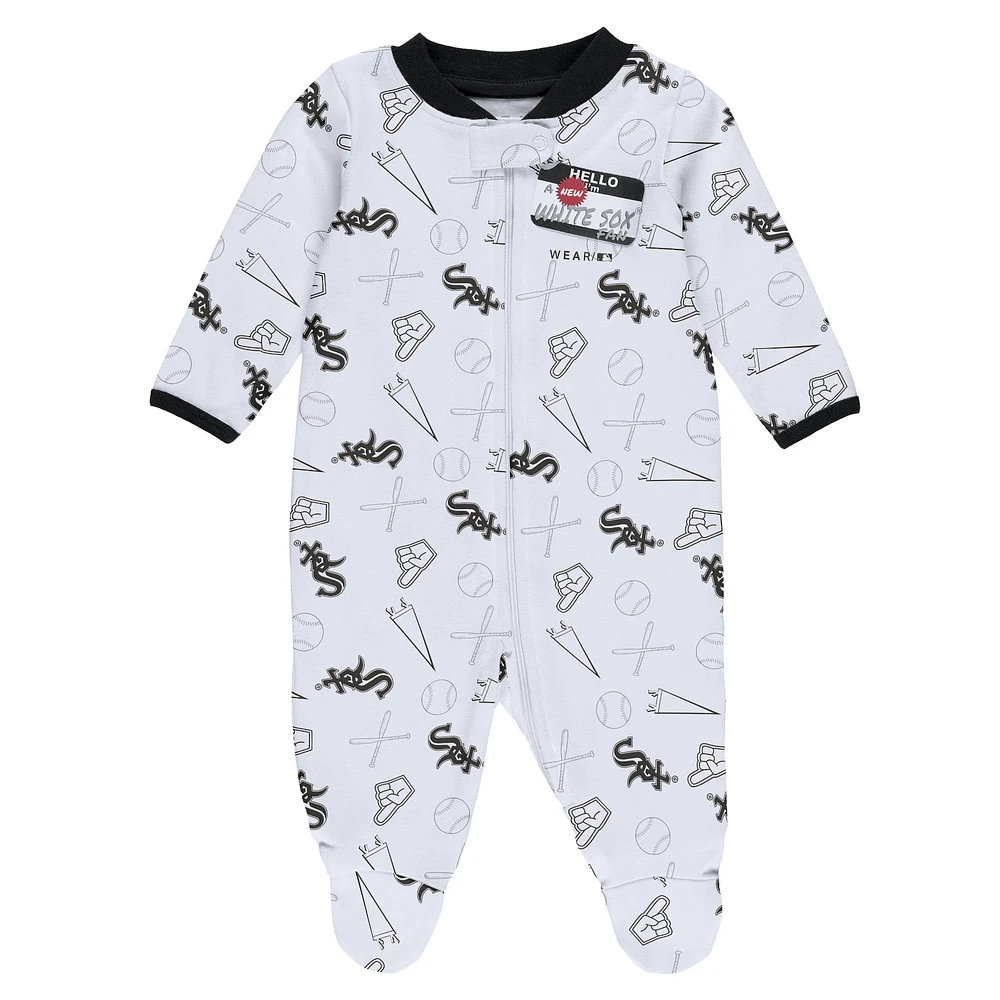 Newborn & Infant WEAR by Erin Andrews White Chicago Sox Sleep Play Full-Zip Footed Jumper with Bib