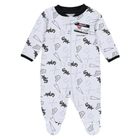 Newborn & Infant WEAR by Erin Andrews White Chicago Sox Sleep Play Full-Zip Footed Jumper with Bib