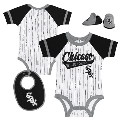 Newborn & Infant White Chicago Sox Base Hitter Bodysuit, Bib Bootie Set