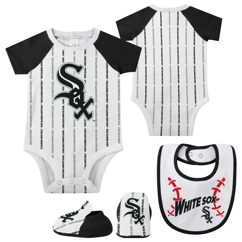 Nouveau-né et bébé White Chicago Sox trois pièces Play Ball Raglan Body chaussons bavoir ensemble