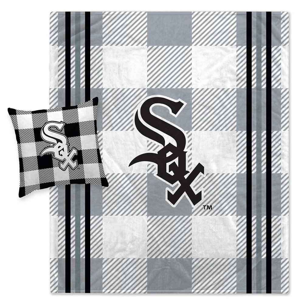 Ensemble combiné couverture et oreiller à carreaux gris Pegasus Chicago White Sox