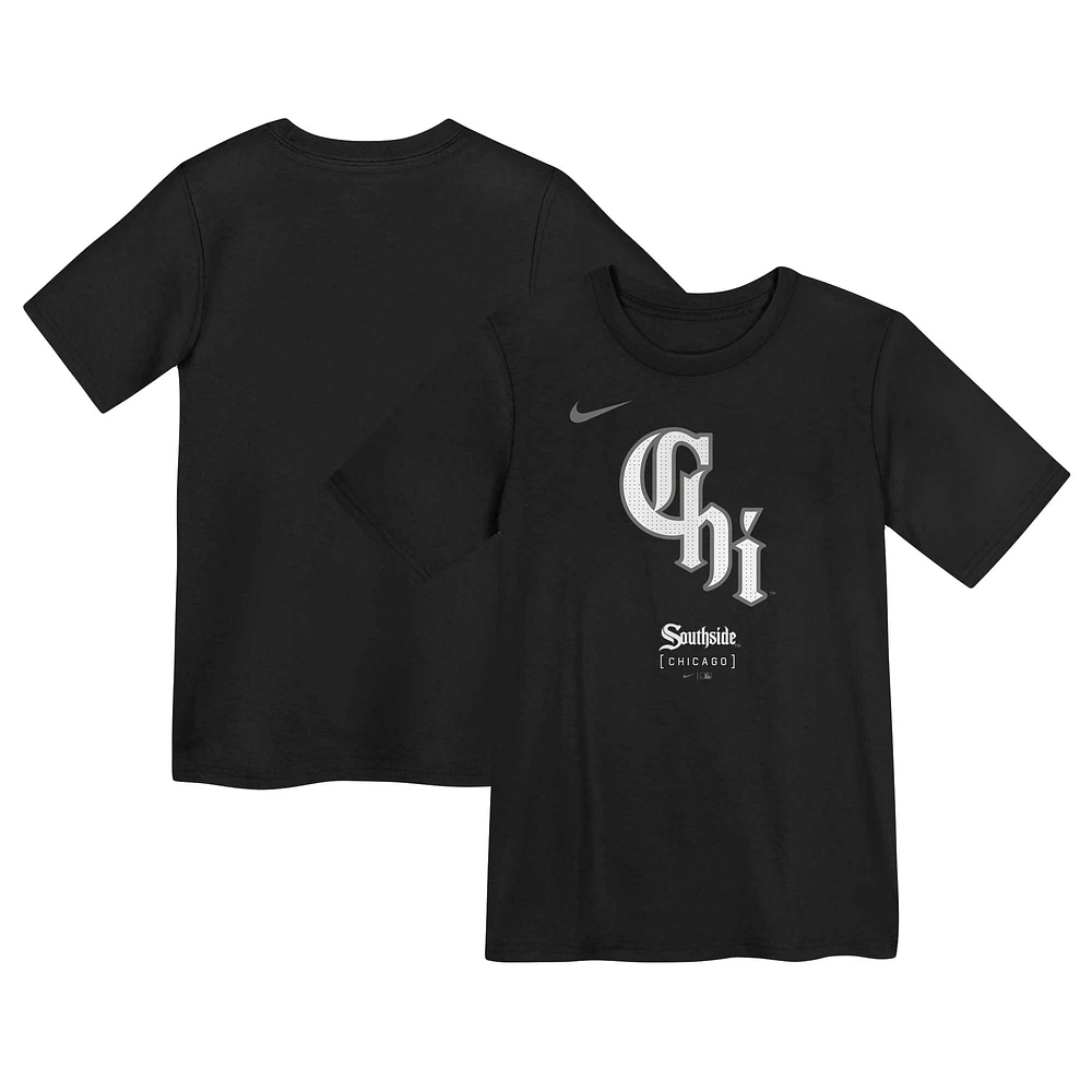 T-shirt Nike pour enfants d'âge préscolaire, noir, Chicago White Sox, City Connect, grand logo