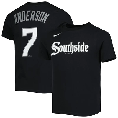 T-shirt Nike Tim Anderson pour enfants d'âge préscolaire, noir, Chicago White Sox City Connect, nom et numéro